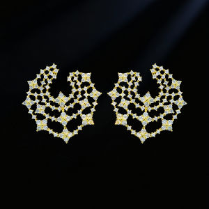 SEQUITO Exquisite Wedding Party Brides Ear Jewelry Gold Plated Micro Pave Shiny AAAAA Zirconia Hollow Snowflake Big Stud Earrings SE1014
