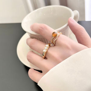 French Vintage Cats Eye Stone Ring Womens Fashion Personality Double Layer Open Design Finger Ring 2024 New Style Jewelry