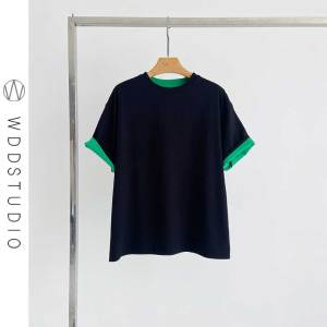 Áo Thun Cotton Tay Ngắn Hai Lớp Dành Cho Nữ Thiết Kế Tay Lửng Màu Tương Phản Cắt May Tỉ Mỉ Mặc Hai Mặt Mùa Hè 2024