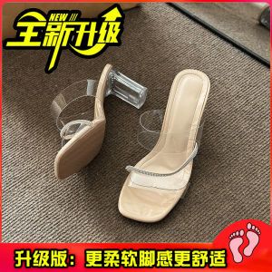 Fashionable Fairy-Inspired Transparent Rhinestone Sandals New Summer Crystal High-Heeled Sandals Long Slip-Ons for Youth