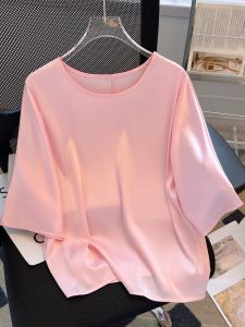 เสื้อยืดผ้าชีฟองสไตล์ฝรั่งเศสสำหรับผู้หญิงในช่วงฤดูร้อนปี 2025 เสื้อยืดแขนสั้นสำหรับผู้หญิงขนาดเล็ก ปกปิดหน้าท้อง ลดอายุ เสื้อชั้นในสุดเก๋