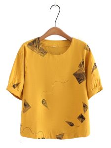 Áo Thun Cotton Lanh in Họa Tiết Thời Trang Mùa Hè 2023 Cho Phụ Nữ Trung Niên Và Cao Tuổi Dáng Rộng Cổ Tròn Tay Ngắn