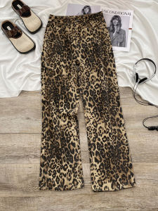 American High Street Style Leopard Print Wide Leg Jeans Womens High Waist Slimming Loose Drapey Straight Cut Denim Pants