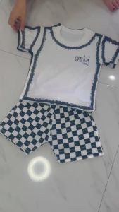 Bộ quần in ca rô chất cotton tàu dành cho bé trai từ 16-42 kg