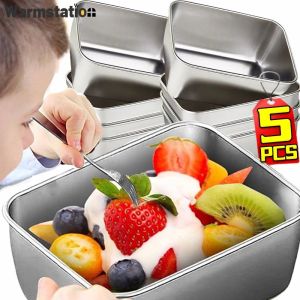 1/5Pcs Stainless Steel Fresh-Keep Box Sealed Lunch Box with Lid Rectangle Food Container Fruit Refrigerator Storage Organizer Container
