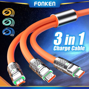 FONKEN 3 In 1 6A Fast Charging Cable For Android A-pple Multiple USB Charging Cord Micro USB Type C Cable