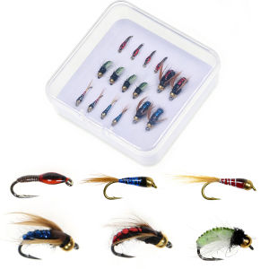 Bimoo 16PCS Flies Kit Brass Bead Head Artificial Nymph Epoxy Wet Fly Perdigon Nymph For Trout Bass Grayling Fly Fishing Lure