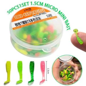 50pcs Micro T Tail Soft Fishing Lures with Spinner Blade Fly Bait 1.5cm Mini Stream Trout Bass Whitefish Crappie Tackle Kit Set