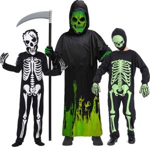 Halloween Glow-in-the-dark Skeleton Suit Childrens Performance Outfit Party Costume Bone Role-play Dress-up Ensemble