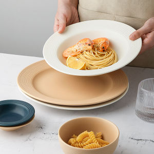 Household Nordic Instagram Style Ceramic Plate Dishes Steak Plate Western Cuisine Plate Set Soup Plate Tableware for New Year