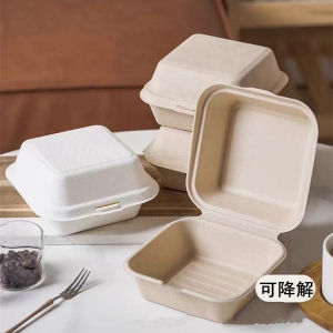 Disposable Hand-Drawn Paper Mashed Burger Box Tiramisu Cake Box Square Sponge Cake Box Degradable Material Lunch Box Dinnerware