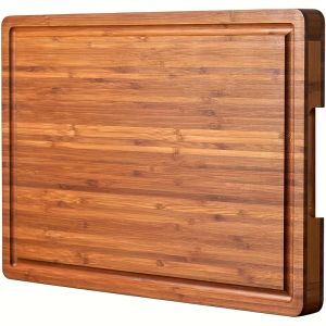 Large Wood Cutting Board for Kitchen 2.54cm Thick Bamboo Cheese Charcuterie Board Butcher Chopping Block with Juice Grooves