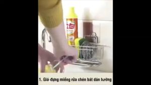 Giá đựng đồ rửa chén Inox 304 Kệ để giẻ rửa bát có khay hứng nước Giỏ inox dán gắn tường tiện dụng