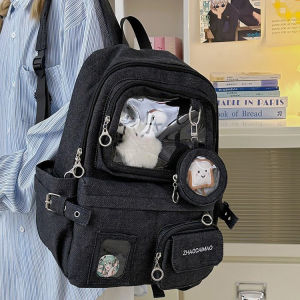Túi Đeo Vai Đôi Dung Tích Lớn Phong Cách Cổ Điển Denim Túi Học Sinh Trung Học Phổ Thông Và Trung Học Cơ Sở Túi Đựng Đồ Đa Năng