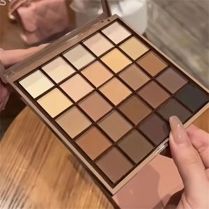 25-Color Eyeshadow Palette - Neutral Gray and Brown Earth Tones Coffee and Chocolate-Style Shades Creating a Versatile Natural to Dramatic Makeup Look