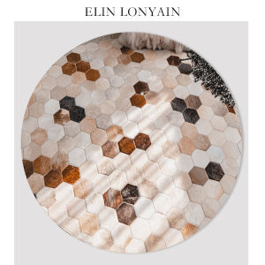 ELIN LONYAIN | Beige Brown Cowhide Leather Patchwork Circular Sheepskin Nordic Style Rug
