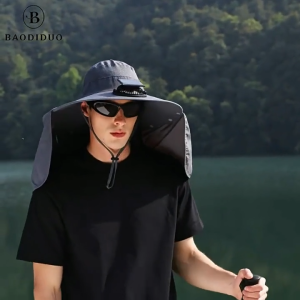 Outdoor Solar Fan Hat Wide Brim Sun Shawl Fishing Hat Solar USB Charging UV-Protection Outdoor Hat