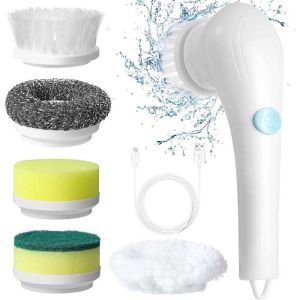 Bàn Chải Vệ Sinh Điện Đa Năng Với Năm Loại Đầu Bàn Chải Dành Cho Giày Dép Nhà Tắm Nhà Bếp Dụng Cụ Vệ Sinh Xoay
