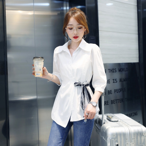 Shalldoer | Waist-Slimming Concealing Belly 3/4 Sleeve Womens Shirt White