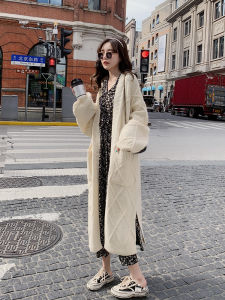 Mid-Length Sweater Cardigan Womens Autumn and Winter Korean Style Loose and Lazy Style Thick Thread Twist Slit Long Knitted Coat