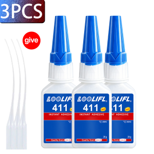 LOOLIFL | 411 High Viscosity Super Glue Instant Adhesive Clear 20G Quick Dry For Metal Rubber DIY Crafts Wood Toughened All Purpose Repair