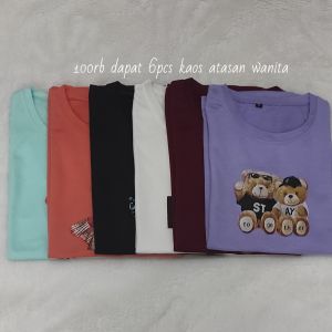 kaos atasan wanita lengan pendek motif together ungu kekinian 95rb dapat 6pcs Bahan Babyterry