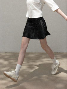 Cantonstory | Vintage Black High Waist Polka Dot A-Line Mini Skirt
