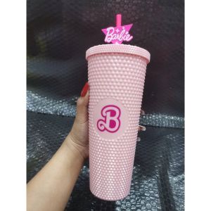 Barbie tumbler bottle double wall Cup with Barbie Straw Cup Pink Bling straw design 750ml