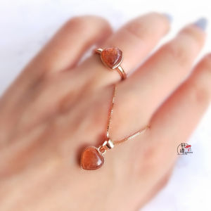 Natural Gold Strawberry Heart Ring S925 Silver Embedded Sun Heart Necklace Gem Pendant Clavicle Chain Set Fashion Jewelry