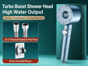 High Pressure Turbo Fan Shower Head with Filter Handheld Water Saving One Key Stop for Bathroom