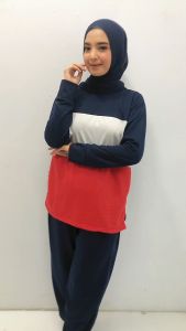 Setelan Baju dan Celana Olahraga Wanita Muslimah Terbaru Kombinasi 3 Warna Lucu Set Mikea ARS S21