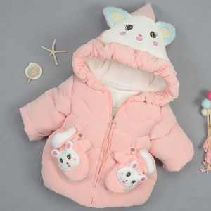Girls Thickened Fleece Cotton Jacket Winter Clothes Baby Coat Warm Plush down Childrens Outerwear Korean Style round Neck Zipper