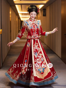 Qionglan Heavy Industry Velvet Show Heel Wedding Dress 2025 New Style Dragon And Phoenix Coat Chinese Style Wedding Gown