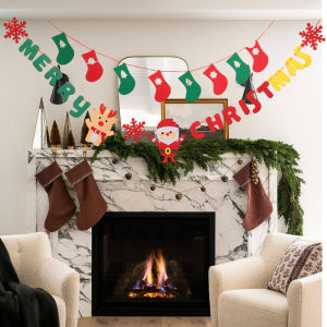 【On Sale】ตกแต่งคริสต์มาสแบนเนอร์ธงทิวสีแดงเขียวซานตาสโนว์แมนธงแขวนพวงมาลัย