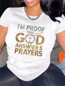 Im Proof That God Answers Prayers Womens Tee - Faith-Inspired Graphic Inspirational Christian Casual Top