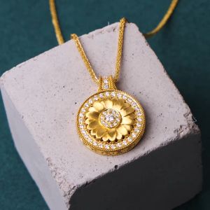 Chow Sang Sang 周生生 999 24K Gold Cultural Blessings Diamond Lotus Necklace for Women Size 47cm 95723N