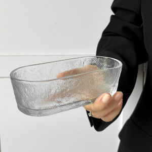 Simple Creative Elliptical Glass Bowl Snack Plate Fruit Salad Dessert Bowl Home Use Small Fresh Style Dining Utensils