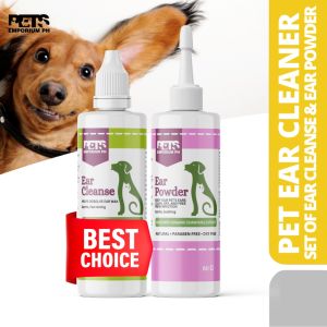 Pawfect Combo Ear Cleanse Plus Ear Powder - Natural Pet Ear Cleaner for Dogs and Cats - Pet Ear Set Pet Ear Excess Hair Plucking Powder Pet Ear Hair Removal Powder Cat Dog Ear Care Pet Ear Cleaner Pet Ear Health care clean ear powder Dog Ear Care DPPH