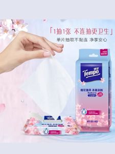 Tempo Tempo Wet Wipes Mini Sanitary Alcohol-Free Cherry Blossom Fragrance Wet Tissue Portable 8 Pieces * 6 Packs Travel Pack