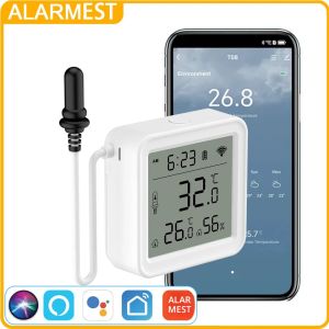 Tuya WiFi สมาร์ทอุณหภูมิความชื้นเซนเซอร์ 1M ภายนอกสายเซนเซอร์ Probe App Remote Monitor ทํางานร่วมกับ Alexa Google Home