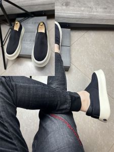 Mens Summer Breathable Canvas Slip-On Thick Bottom Casual Sports Shoes Ice Silk Cloth Comfortable Korean Style Low Heel