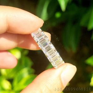 4*6mm emerald cut D white moissanite full eternity band 925 Sterling Silver Ring Jewelry Rings Engagement Ladies men gift Emerald cut moissanite ring for men women
