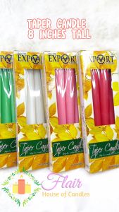 Flair Taper Candle 8 inches tall Dripless Decorative Elegant Candle 4pcs per box Taper 8 (4.5hrs Burn Time) 20.3cm
