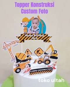 Topper Mobil Konstruksi Custom Foto untuk Hiasan / Dekorasi Kue Ulangtahun Karakter (Toper Cake)