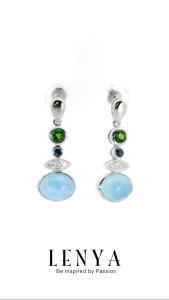 LENYA ต่างหูหินอะความารีน เสริมความสงบ ความกล้าหาญ ขนาด 10x8 มิล ตัวเรือนเงินแท้925 ชุบทองคำขาว