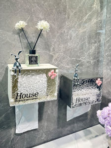 Toilet Tissue Box Wall-Mounted Waterproof Toilet Paper Holder Punch-Free Tissue Holder Acrylic Roll Paper Storage Rack