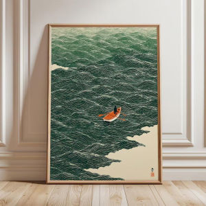 BILIBILI | Japanese Tiger Swimming Canvas Print Koi Fish Frog Crane Animal Wall Art Poster for Modern Living Room Asian Style Home Decor