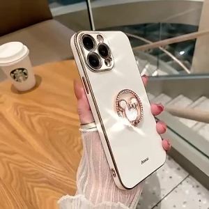 For iPhone 16 15 14 13 12 11 Pro Max iPhone X XS Max 16 15 14 PlusSquare Cartoon Mouse Ring Stand Kickstand Plating Soft Phone Case Back Full Cover Casing