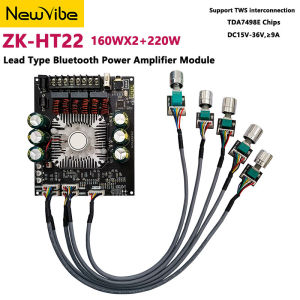NewVibe ZK-HT22 160W*2+220W 5.1 Bluetooth Digital Power Amplifier Board Module 2.1 Channel TDA7498E High and Low Tone Subwoofer HT22 Audio Decoder Board Mechanical Switch support TWS interconnection wuzhi