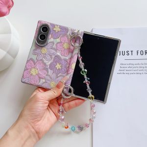 szhaiyu | For Samsung Galaxy Z Fold 8 Ultra Fold 8 Wide Oil Painting Flowers Pattern Case For Magsafe With Bracelet Shockproof Hard Cover